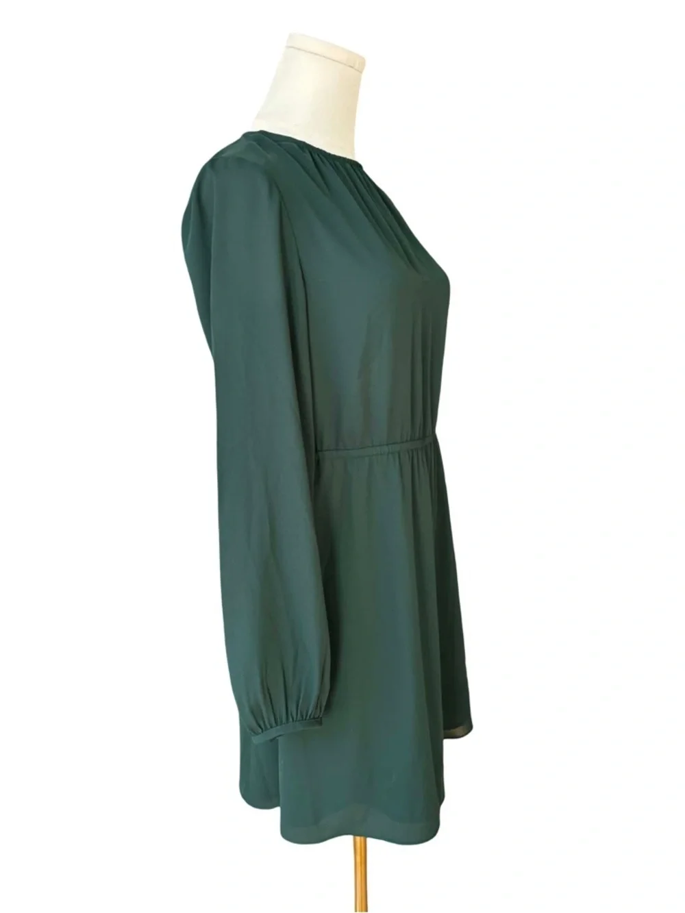 Aritzia Sunday Best Deep Green Long Sleeve Gathered Neck Dress - Picture 4 of 7